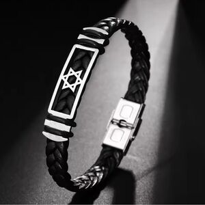 Jewish start Black and Silver Braided Bracelet